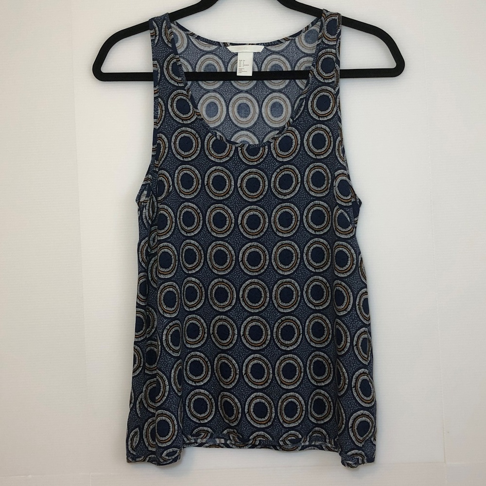 H&M Sleeveless Blouse Blue White Orange Circles 4